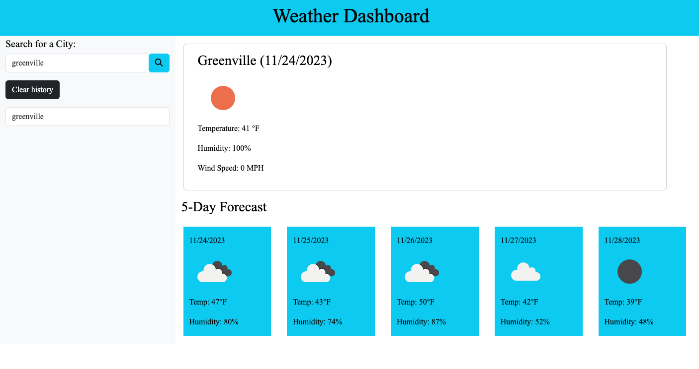 Server-Side APIs: Weather Dashboard | WeatherDashboard